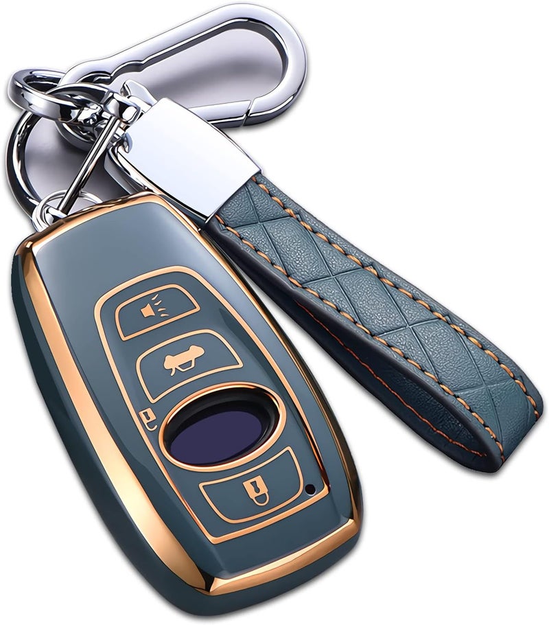 Cacacar for Subaru Key Fob Cover with Keychain, for Forester Outback BRZ Legacy CrossTrek Premium Soft TPU 360 Degree Protection Key Case Remote Key Holder (Size B-Grey) - Image 1
